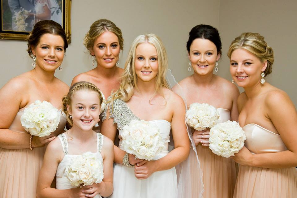Blush Beauty wedding gallery. Group shot of bridal party. 